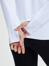 White skiing fleece pullover base layer with thumbholes #color_White