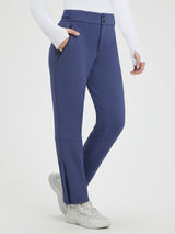 Blue knit heavyweight fleece straight ski pants with zippered pockets and articulated knees. #color_Navy Blue