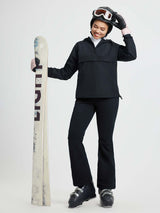 Women's black slightly flared softshell ski pants, windproof #color_Black