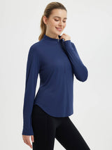 Navy blue UPF 50+ rounded hem active tee for adventure #color_Estate Blue