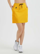 Women's yellow 16" UPF 50+ quick-dry hiking cargo skort with drawstring and pockets #color_Yellow