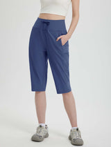 Women's 15" blue hiking shorts with drawstring waist and cargo pockets #color_Navy Blue