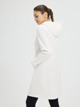 Women's white outdoor knit hooded fleece dress with pocket #color_White