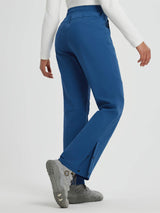 Women's blue softshell straight-leg outdoor pants with zipper pockets and snap closures. #color_Cobalt Blue