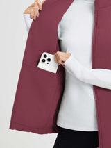 Maroon quilted outdoor vest showing fleece-lined inner pocket with phone. #color_Wine Red