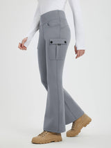 Grey women's thick fleece outdoor workwear flared pants with cargo pockets #color_Dark Gray