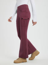 Burgundy women's baleaf fleece-lined outdoor flared pants with cargo pockets. #color_Wine Red