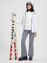 Women's grey flared workwear pants with cargo pockets for outdoor activities. #color_Dark Gray