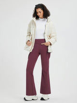 Women's burgundy thick fleece outdoor workwear flared pants #color_Wine Red