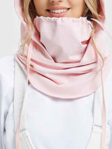 Waterproof pink unisex fleece ski hat with hood & neck warmer