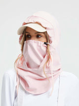 Unisex pink waterproof fleece ski hat with integrated hood and face mask #color_Light Pink