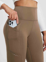 Taupe fleece running leggings with deep cross pocket for smartphone. #color_Cocoa Brown