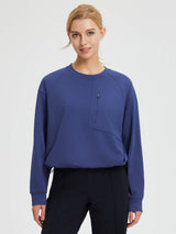 Blue raglan fleece long-sleeve running top with zippered chest pocket. #color_Navy Blue