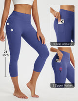 Women's 21-inch high-waisted capris in blue, detailing side and zipper pockets for essentials. #color_Navy Blue
