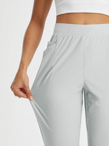 Light grey high-rise tapered trousers from Sun-Ready Outdoor Set with smooth, stretch fabric. #color_Light Gray