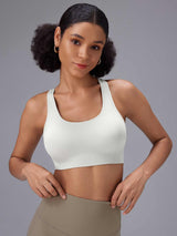 White low-impact sports bra and beige high-rise yoga shorts from Everyday Yoga Comfort Set. #color_White