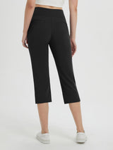 Women's black high-waisted capri pants with straight leg and back pockets. #color_Black