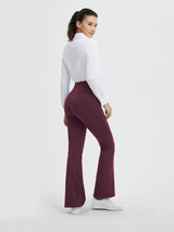 Women's burgundy high-waisted flared yoga business pants with bootcut silhouette. #Color_Wine Red