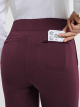 Women's burgundy high-waisted business flared pants, phone in rear zip pocket. #Color_Wine Red