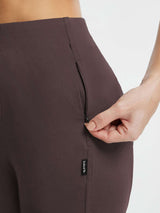High-waisted brown wide-leg commuter pants with zip pocket detail #Color_Dark Brown