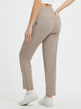 Yoga high waisted tapered pants in taupe with 6 pockets and ankle length. #color_Teak Brown