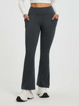 Women's dark grey floral fleece high-waisted flared yoga pants #color_Black
