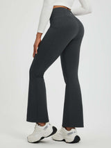 Women's dark grey high-waisted flared fleece yoga pants #color_Black