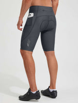 Baleaf 4D padded men's cycling shorts, 10" inseam, with side phone pocket and reflective logo. #color_Dark Gray