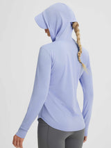 Baleaf women's UPF 50+ lightweight sun jacket with hood and removable brim #color_Blue