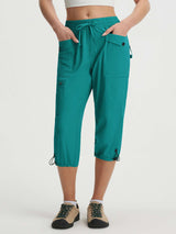 Baleaf 19'' teal lightweight cargo capri pants with 7 pockets and adjustable cuffs. #color_Teal Green