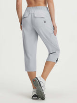Baleaf 7-pocket lightweight light grey tapered cargo capri pants, 19'' (back view) #color_Light Gray
