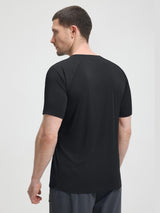 Black Baleaf men's UPF 50+ quick-dry v-neck shirt with raglan sleeves. #color_Black