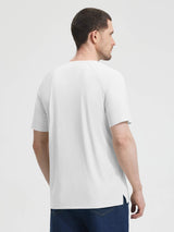 White Baleaf UPF 50+ Quick-Dry V-Neck Shirt, back view with raglan sleeves. #color_White