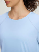 Baleaf light blue UPF 50+ stretchy short-sleeve shirt with crew neck and raglan seams. #color_Light Blue