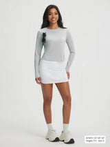 Baleaf UPF 50+ light grey long-sleeve crop sun shirt with crew neck and thumb loops #color_Light Gray