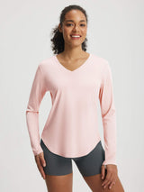Baleaf light pink UPF 50+ V-neck long-sleeve performance shirt #color_Pink Dogwood