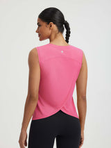Baleaf women's pink UPF 50+ athletic crop tank top with open back #color_Hot Pink