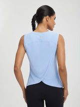 Baleaf UPF 50+ light blue athletic crop tank top with open split back and sleeveless design #color_Light Blue