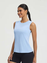 Baleaf light blue UPF 50+ crop tank top, sleeveless athletic top for women. #color_Light Blue