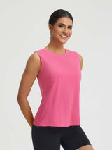 Baleaf pink UPF 50+ crop open back athletic tank top #color_Hot Pink