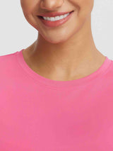 Baleaf UPF 50+ crop tank top in bright pink, showing neckline and fabric texture. #color_Hot Pink