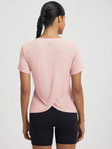 Women's pink UPF 50+ quick dry athletic short sleeve top, split back. #color_Pink Dogwood