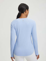 Light blue Baleaf UPF 50+ icy cool long-sleeve shirt, women's athletic fit, back view. #color_Kentucky Blue