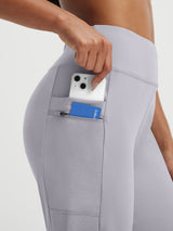 Baleaf light grey high-rise stretchy 7" running shorts with secure zippered pocket. #color_Light Gray