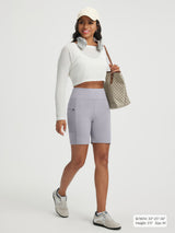 Baleaf women's light purple 7" high-rise stretchy running shorts #color_Light Gray