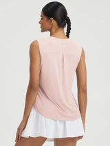 Light pink UPF50+ workout tank top with back pleat and reflective logo #color_Pink Dogwood
