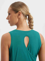 Baleaf teal UPF 50+ athletic tank top with open-back crossover design. #color_Teal Green