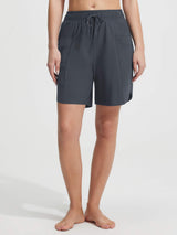 Baleaf UPF 50+ high-rise dark grey 7'' board shorts with side pockets #color_Dark Gray