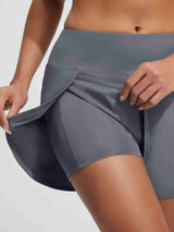 Grey 5" 2-in-1 swim shorts with built-in boxer liner and V-slit. #color_Dark Gray