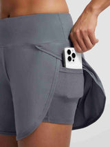 Grey UPF 50+ 2-in-1 swim shorts with phone pocket #color_Dark Gray